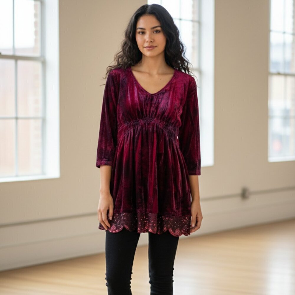 Velvet Babydoll Top Pink Purple Sequin Live & Let Live PM Fairy Whimsigoth Y2K